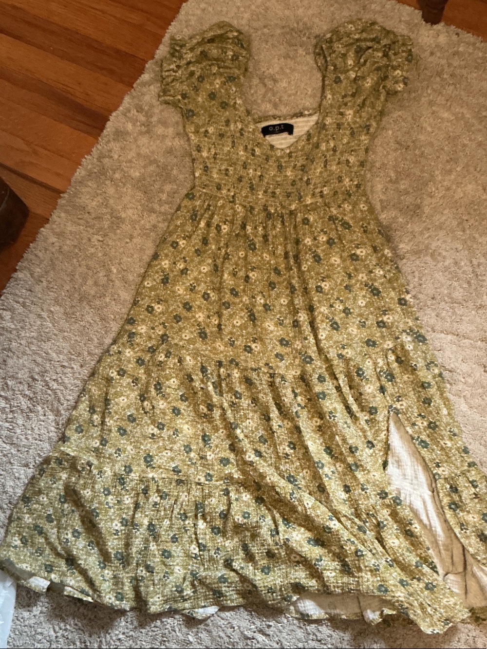 OPI Light Green Floral Maxi Dress with Ruffled Sleeves
